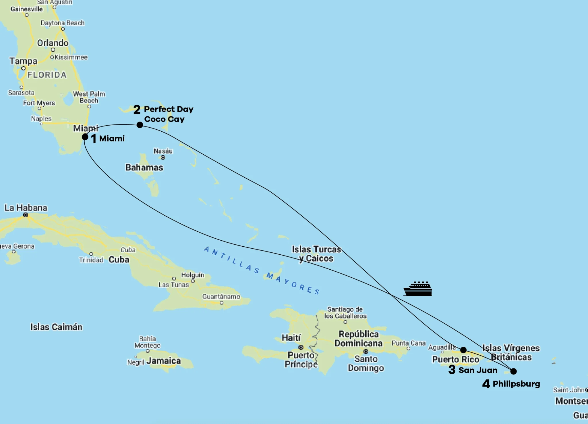 Mapa Recorrido Crucero Caribe Este - Symphony of the Seas