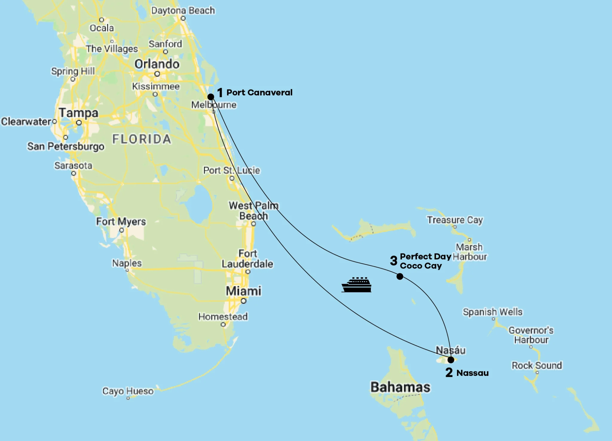 Mapa Recorrido Crucero Bahamas - Utopia of the Seas