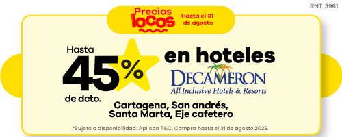 Hasta 45% de dcto en hoteles Decameron