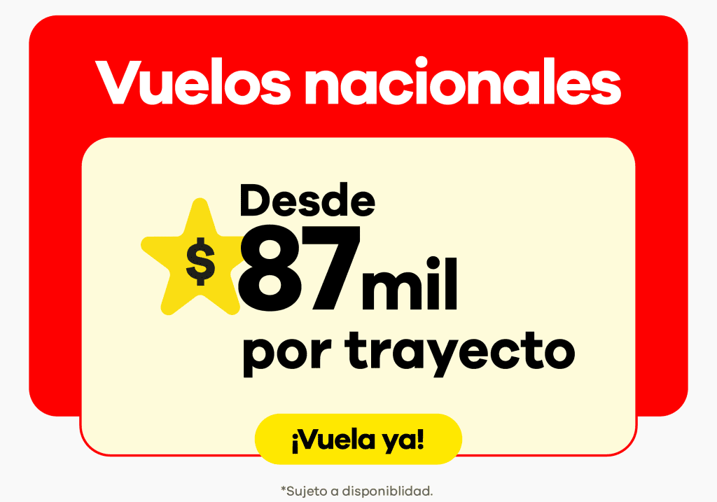 Vuelos nacionales desde $87mil