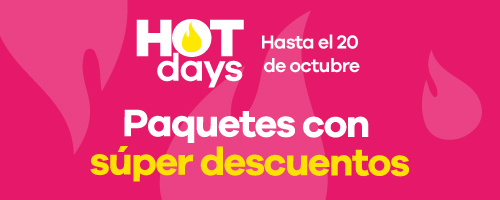 ¡Llegaron los Hot Days! 🌴 Aprovecha hasta el 20 de octubre y viaja con los mejores paquetes con súper descuentos ✈️🏖️. ¡Reserva tu próxima aventura al mejor precio y no te quedes sin esta promoción limitada!