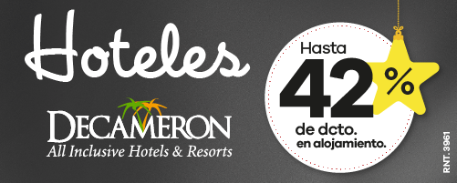 Banner de hoteles Decameron con descuentos hasta 45% en alojamientos por Black Friday Viajes 2025.