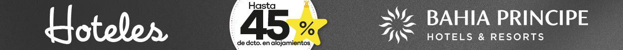 Banner de hoteles Bahia Principe con descuentos hasta 45% en alojamientos por Black Friday Viajes 2025.
