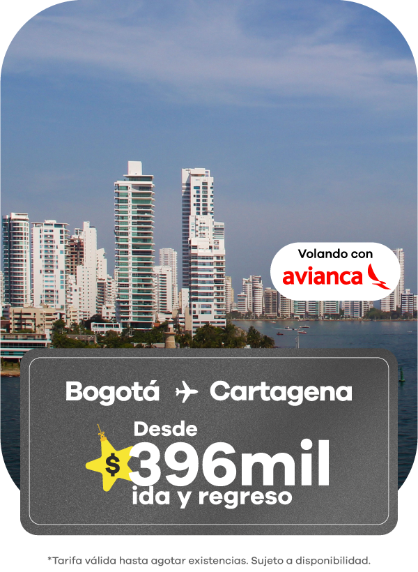✈️ Vuela a Cartagena desde Bogotá al mejor precio ☀️ Descubre las playas, la historia y la magia del Caribe colombiano con esta increíble oferta. 💸 Desde $396.000 ida y regreso 📍 Ruta: Bogotá → Cartagena 🎯 Tarifa sujeta a disponibilidad. Válida hasta agotar existencias.