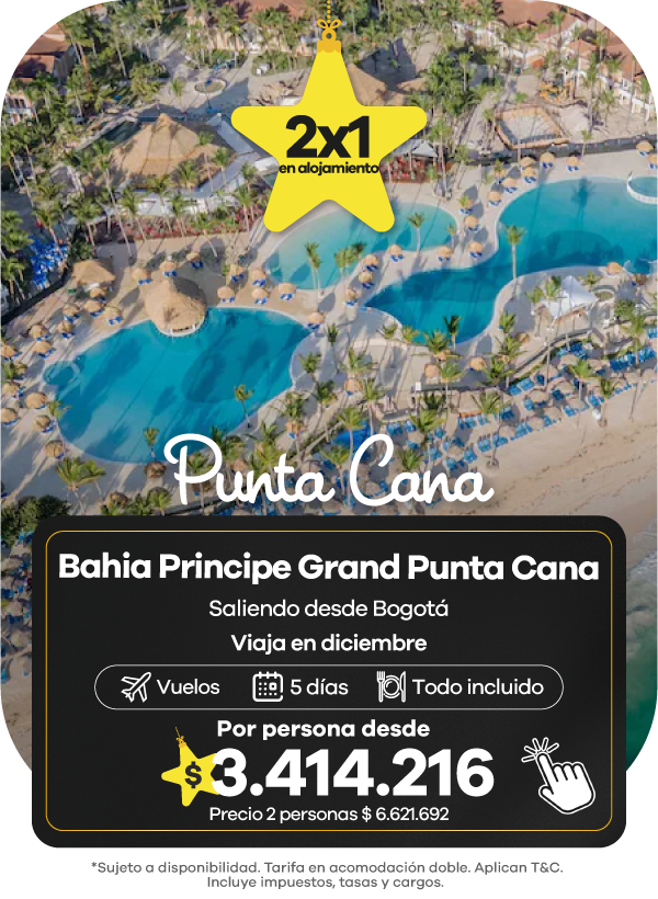 Promoción Black Friday Punta Cana: paquete al hotel Bahia Principe Grand saliendo desde Bogotá, 5 días todo incluido y oferta 2x1 en alojamiento