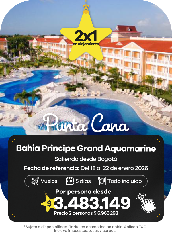 Oferta 2x1 en Punta Cana: paquete al hotel Bahia Principe Grand Aquamarine con vuelo desde Bogotá y 5 días todo incluido