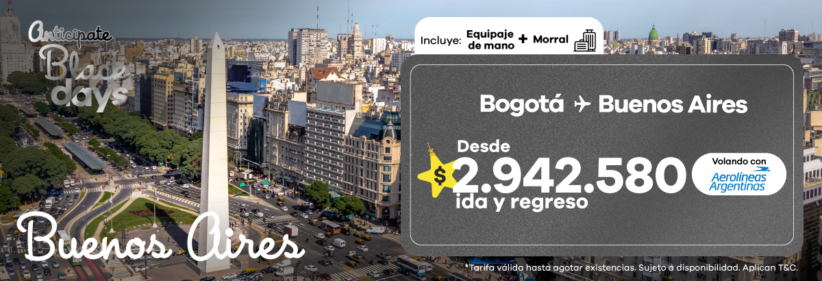 oferta de vuelo Bogotá a Buenos Aires con Aerolíneas Argentinas desde $2.942.580 ida y regreso, incluye equipaje de mano y morral