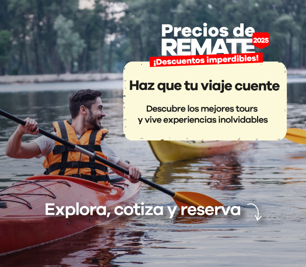Precios de Remate 2025 promocionando tours y actividades de viaje, invitando a descubrir experiencias inolvidables y a explorar, cotizar y reservar
