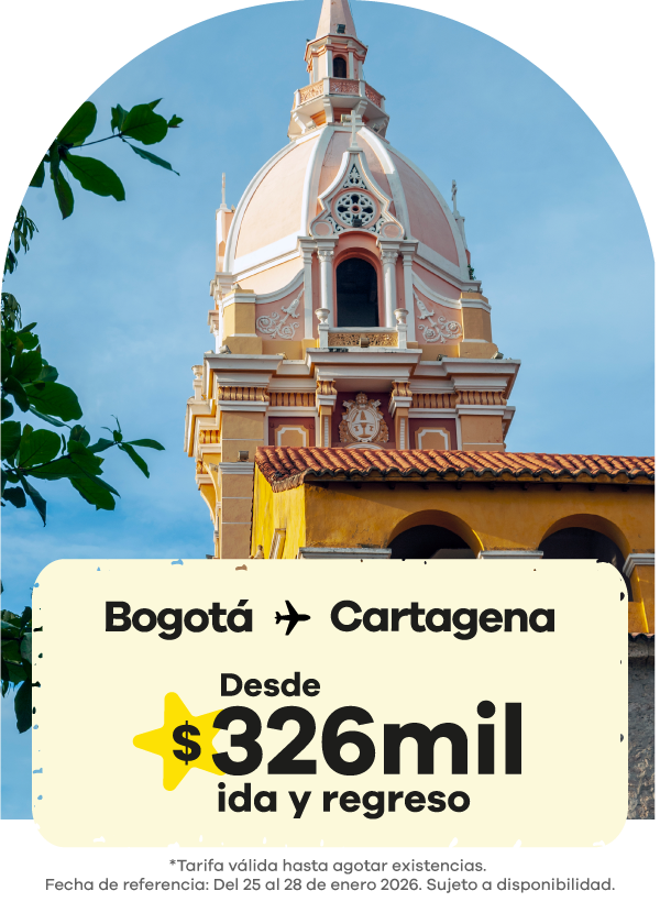 Oferta de vuelos Bogotá a Cartagena desde $326 mil ida y regreso, tarifas económicas para viajar a Cartagena