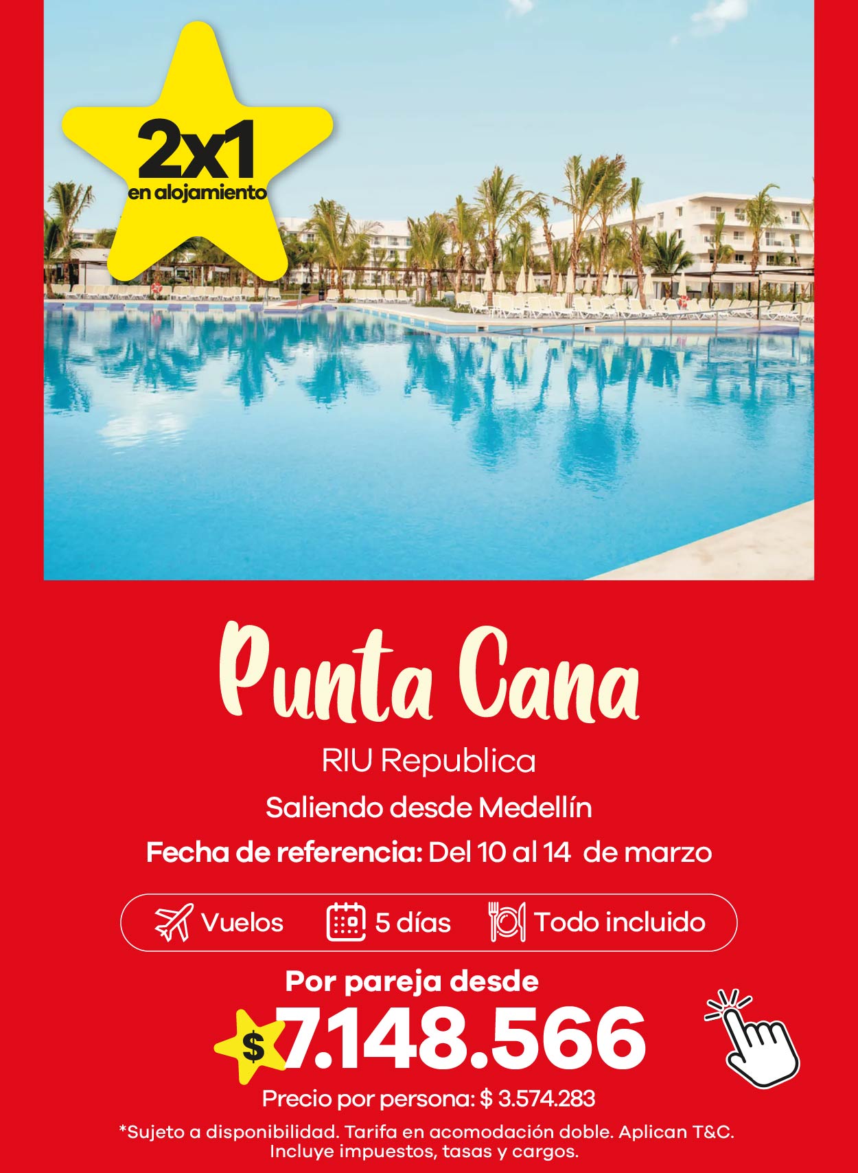 Oferta para viajar a punta cana en el hotel riu republica con vuelos incluidos