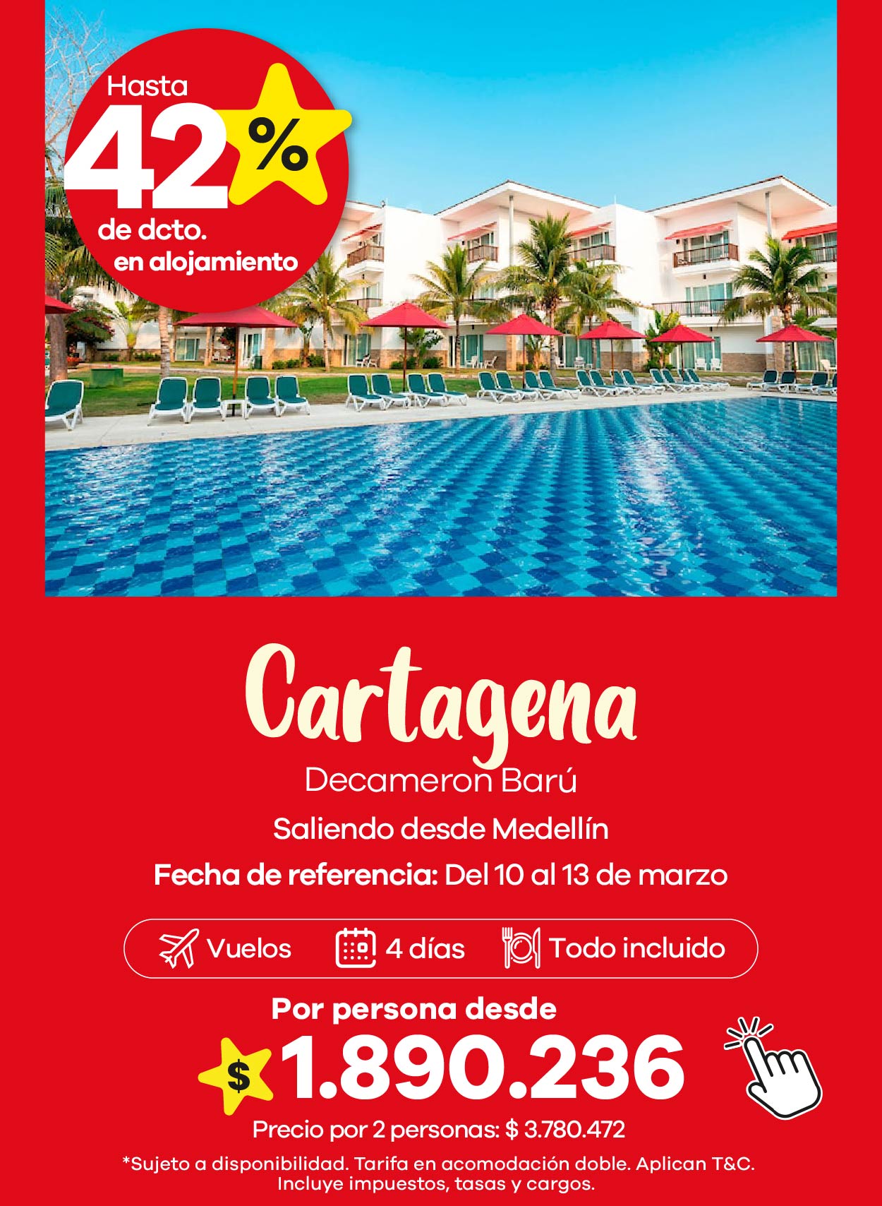 Oferta para viajar a cartagena al hotel decameron barú