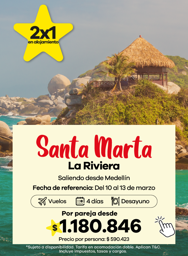 Hotel La Riviera en Santa Marta con piscina, plan con vuelos y alojamiento, salida desde Medellín.