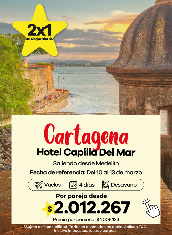 Hotel Capilla del Mar en Cartagena con piscina y vista al mar, plan con vuelos y alojamiento desde Medellín.
