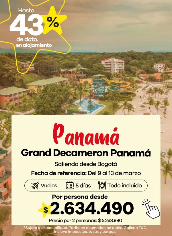 Resort Grand Decameron Panamá frente al mar, con piscinas y áreas verdes, ideal para vacaciones todo incluido.