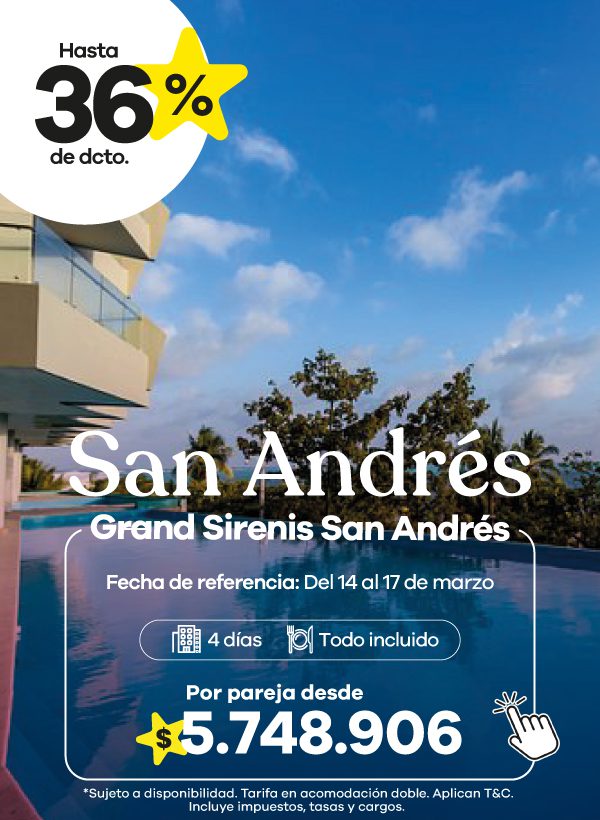 Piscina con vista al mar en Grand Sirenis San Andrés, promoción con descuento en alojamiento y plan todo incluido.