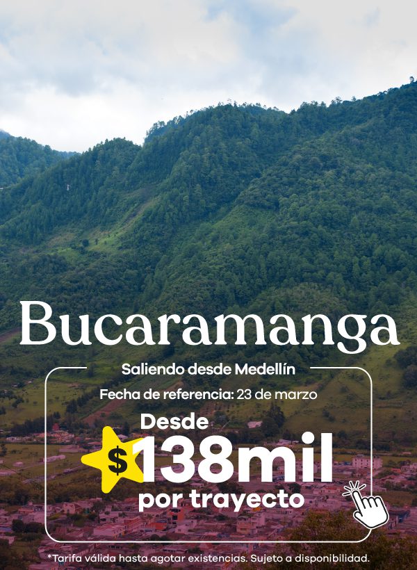 vuelos económicos desde Medellín a Bucaramanga con fechas específicas y cupos sujetos a disponibilidad.