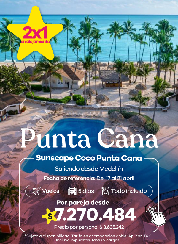 Punta Cana en Sunscape Coco. Incluye vuelos, 5 días todo incluido y oferta 2x1 en alojamiento.