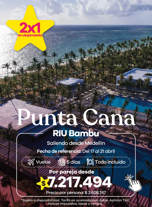 Punta Cana en RIU Bambu. Plan con vuelos, 5 días todo incluido y beneficio 2x1 en alojamiento.