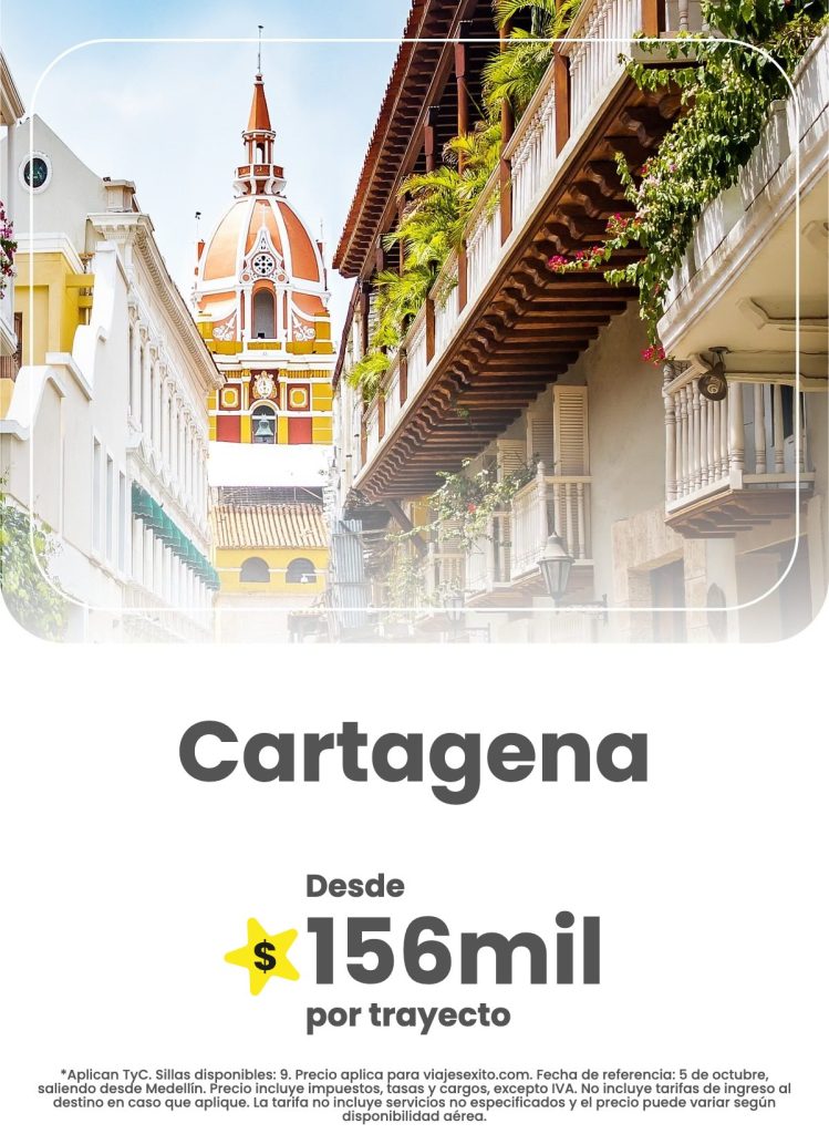 Vuelo solo ida de Medellín a Cartagena, 5 de octubre de 2026