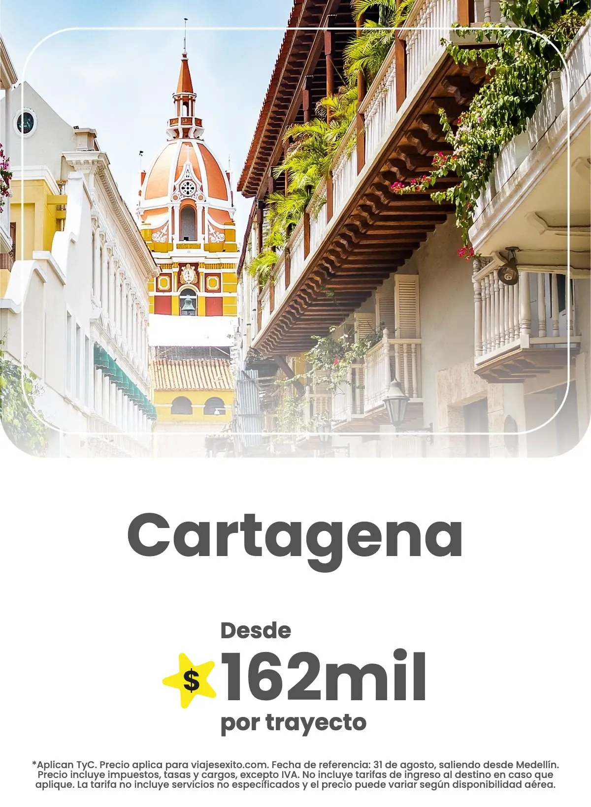 Vuelo solo ida de Medellín a Cartagena, 31 de agosto de 2026