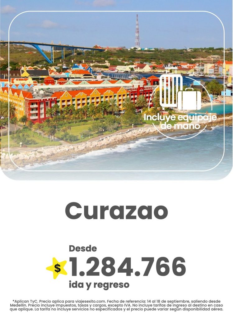 Vuelo ida y regreso de Medellín a Curazao, 14 al 18 de septiembre de 2026