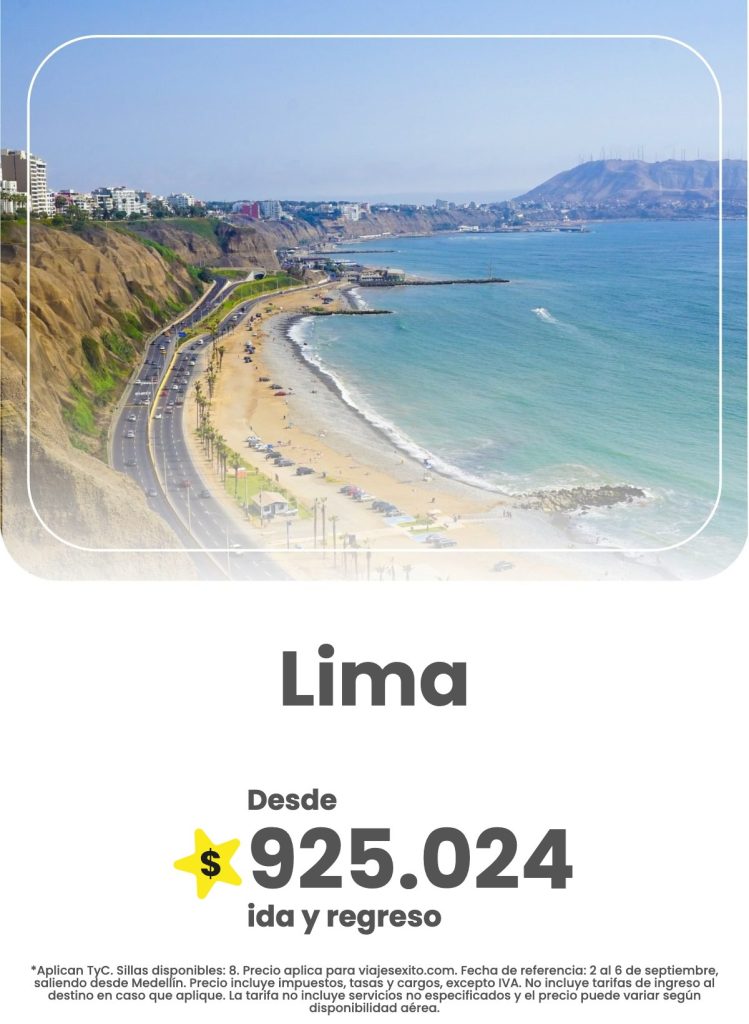 Vuelo ida y regreso de Medellín a Lima, 2 al 6 de septiembre de 2026