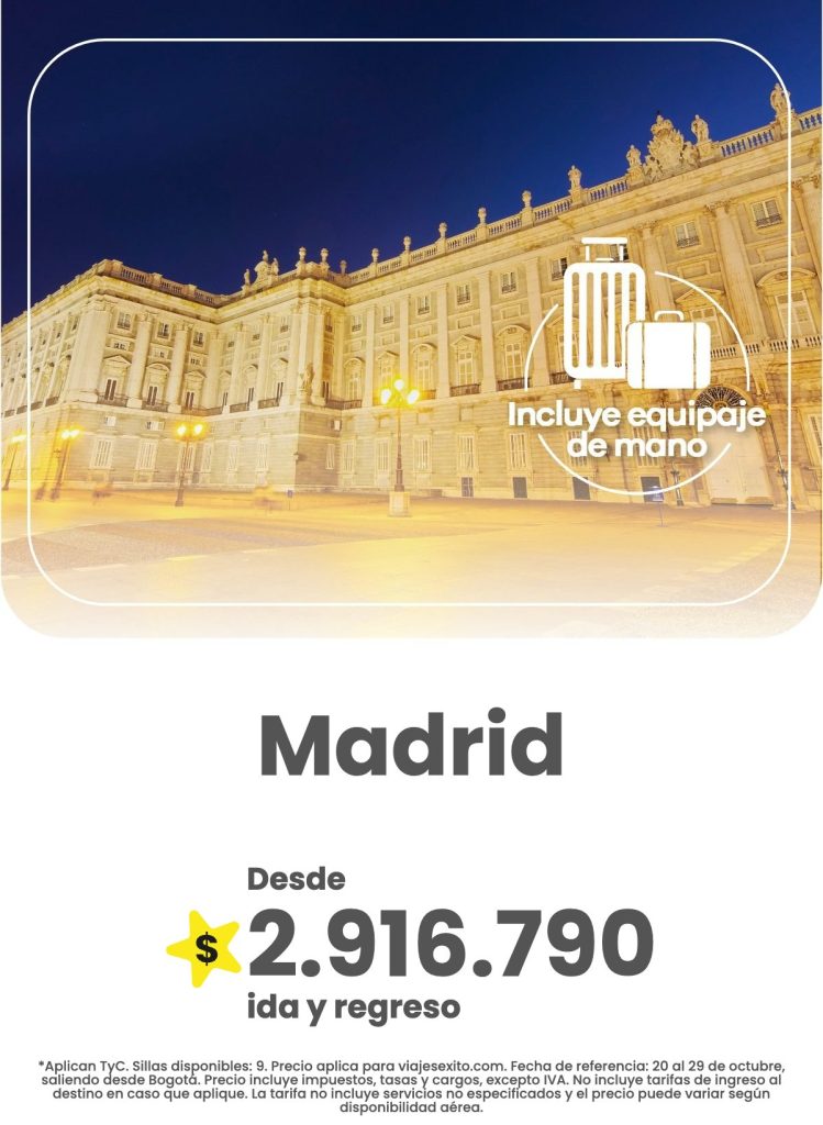Vuelo ida y regreso de Bogotá a Madrid, 20 al 29 de octubre de 2026