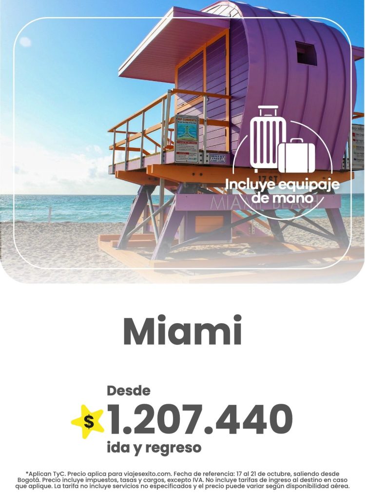 Vuelo ida y regreso de Bogotá a Miami, 17 al 21 de octubre de 2026