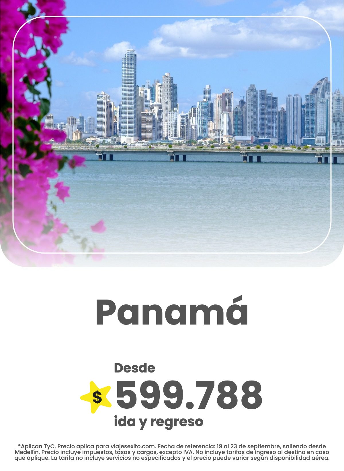 Vuelo ida y regreso de Medellín a Panamá, 19 al 23 de septiembre de 2026