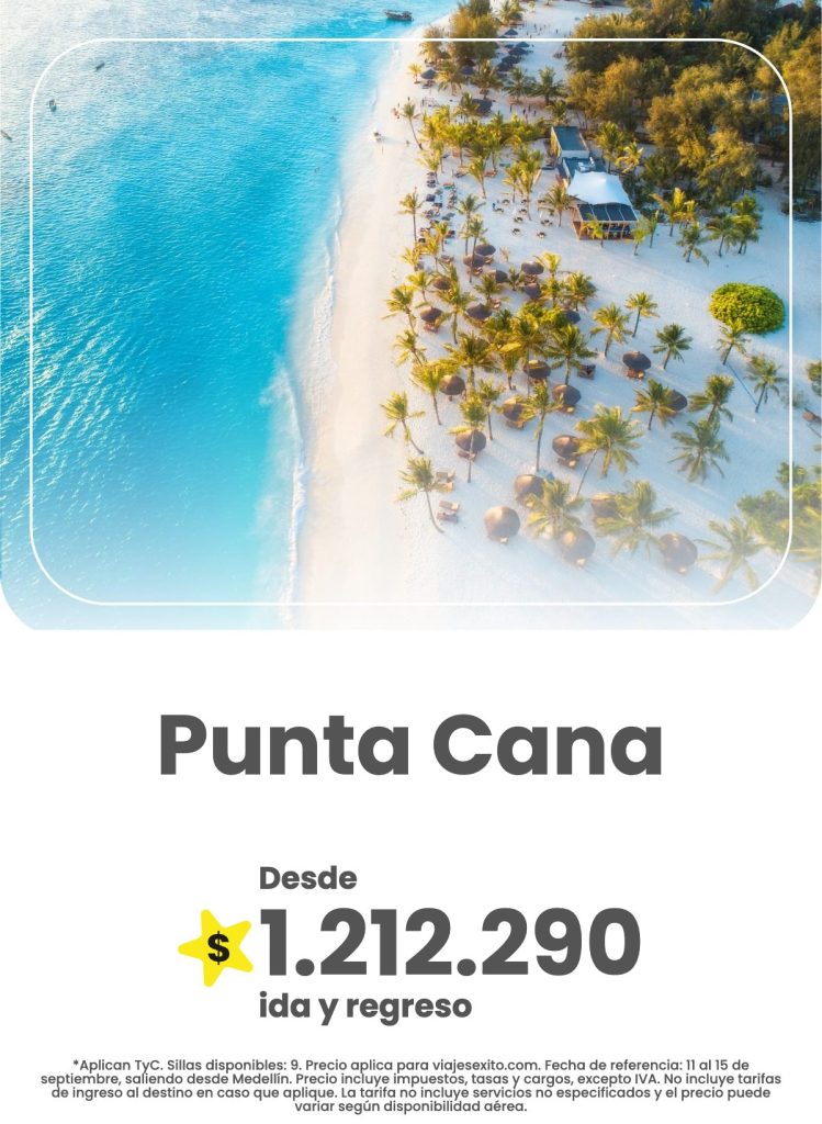 Vuelo ida y regreso de Medellín a Punta Cana, 11 al 15 de septiembre de 2026