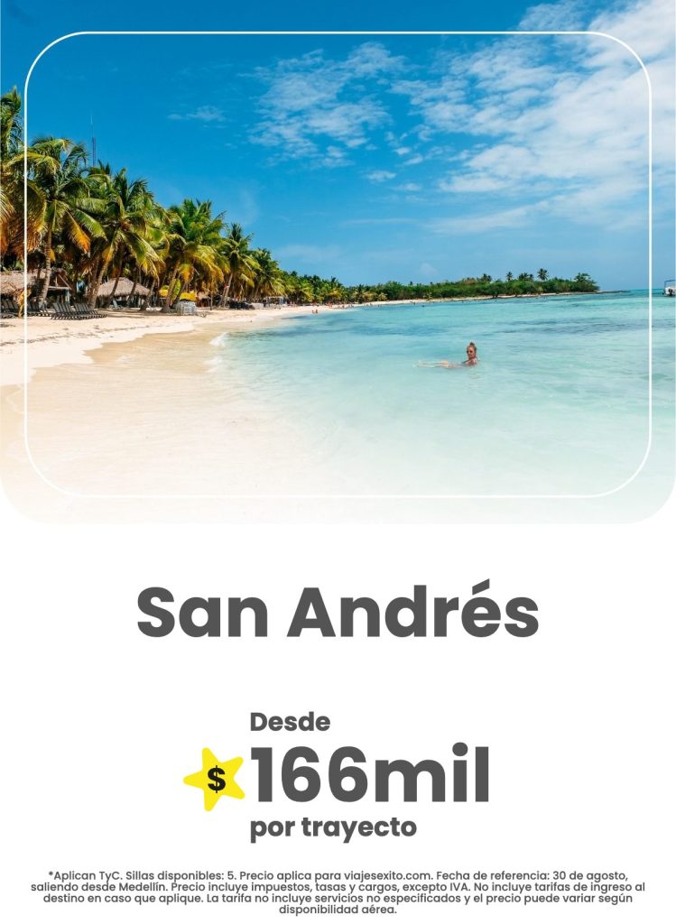 Vuelo solo ida de Medellín a San Andrés, 30 de agosto de 2026