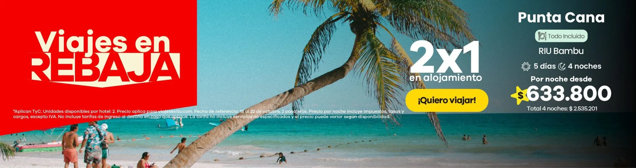 Viajes en Rebaja: hotel RIU Bambu en Punta Cana, 5 días 4 noches todo incluido, 2x1 en alojamiento