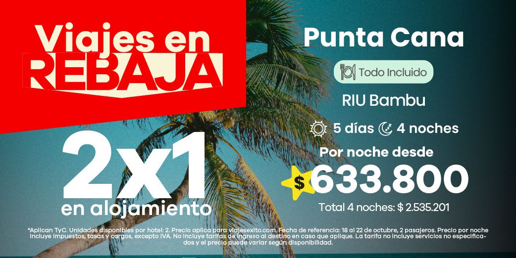 Viajes en Rebaja: hotel RIU Bambu en Punta Cana, 5 días 4 noches todo incluido, 2x1 en alojamiento