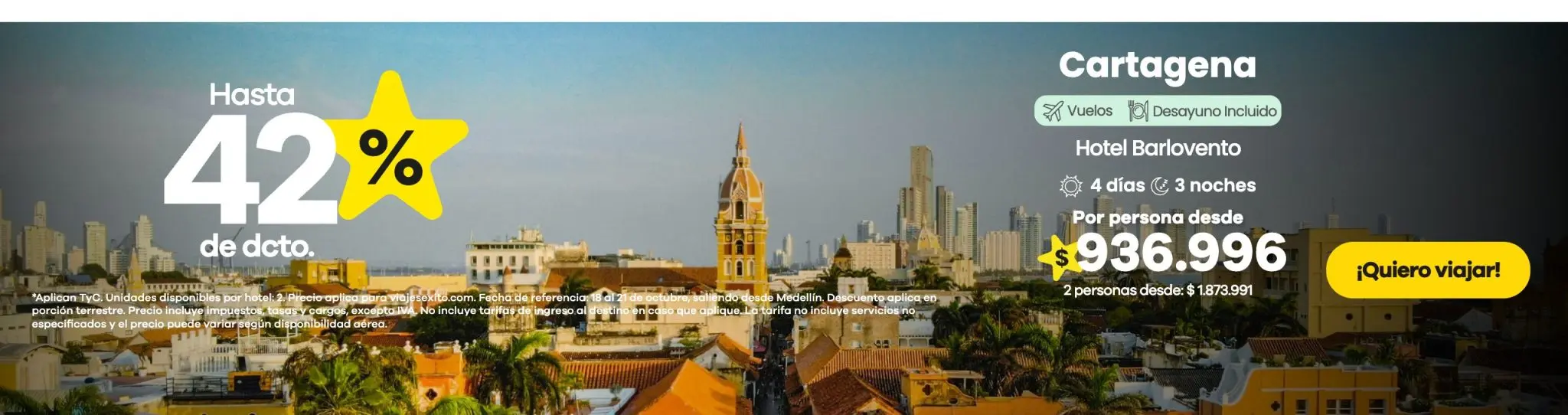 Paquete a Cartagena: Hotel Barlovento con desayuno, hasta 42% de descuento en alojamiento