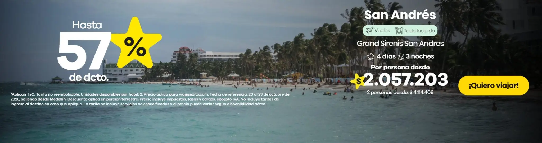 Paquete a San Andrés: Grand Sirenis San Andrés, 4 días y 3 noches todo incluido, hasta 57% de descuento en alojamiento