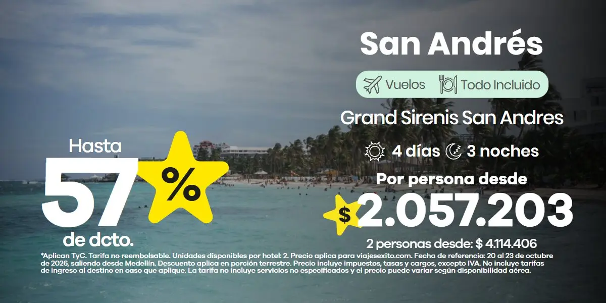 Paquete a San Andrés: Grand Sirenis San Andrés, 4 días y 3 noches todo incluido, hasta 57% de descuento en alojamiento