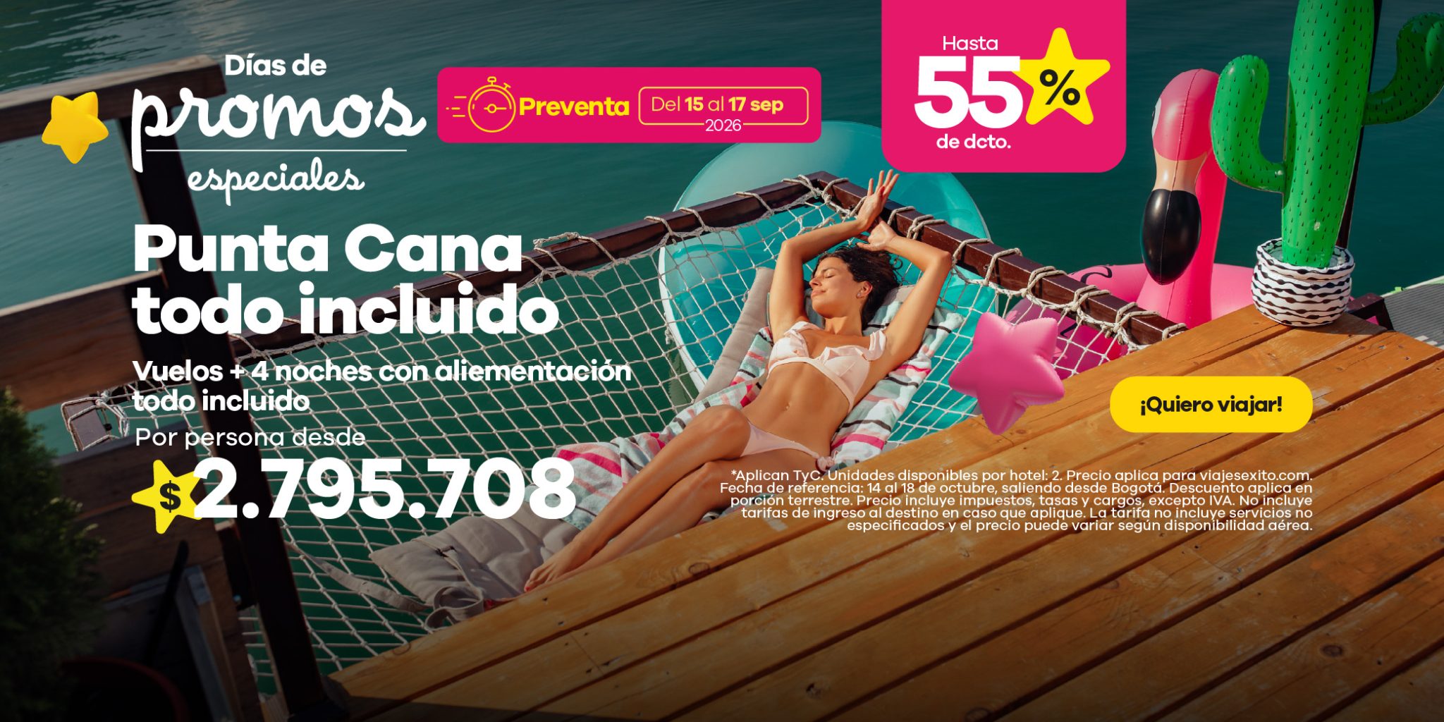 Banner principal de la sección Inicio de Viajes Éxito (versión móvil)