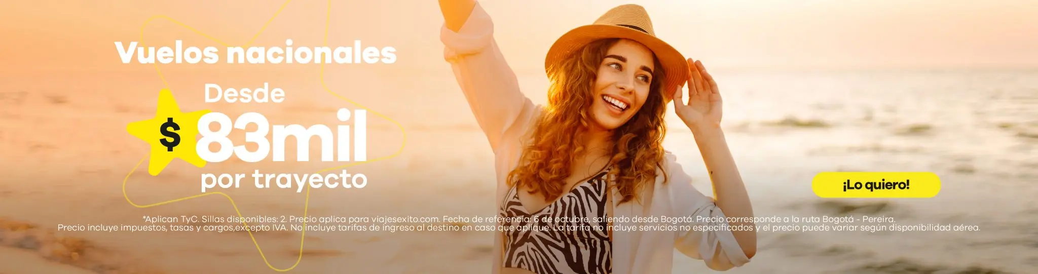 Banner principal de la sección Vuelos de Viajes Éxito