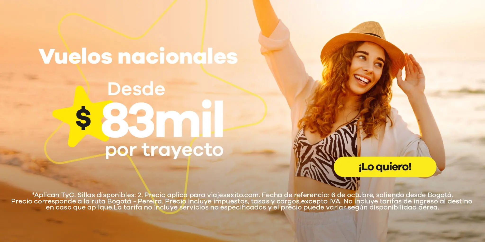 Banner principal de la sección Vuelos de Viajes Éxito (versión móvil)