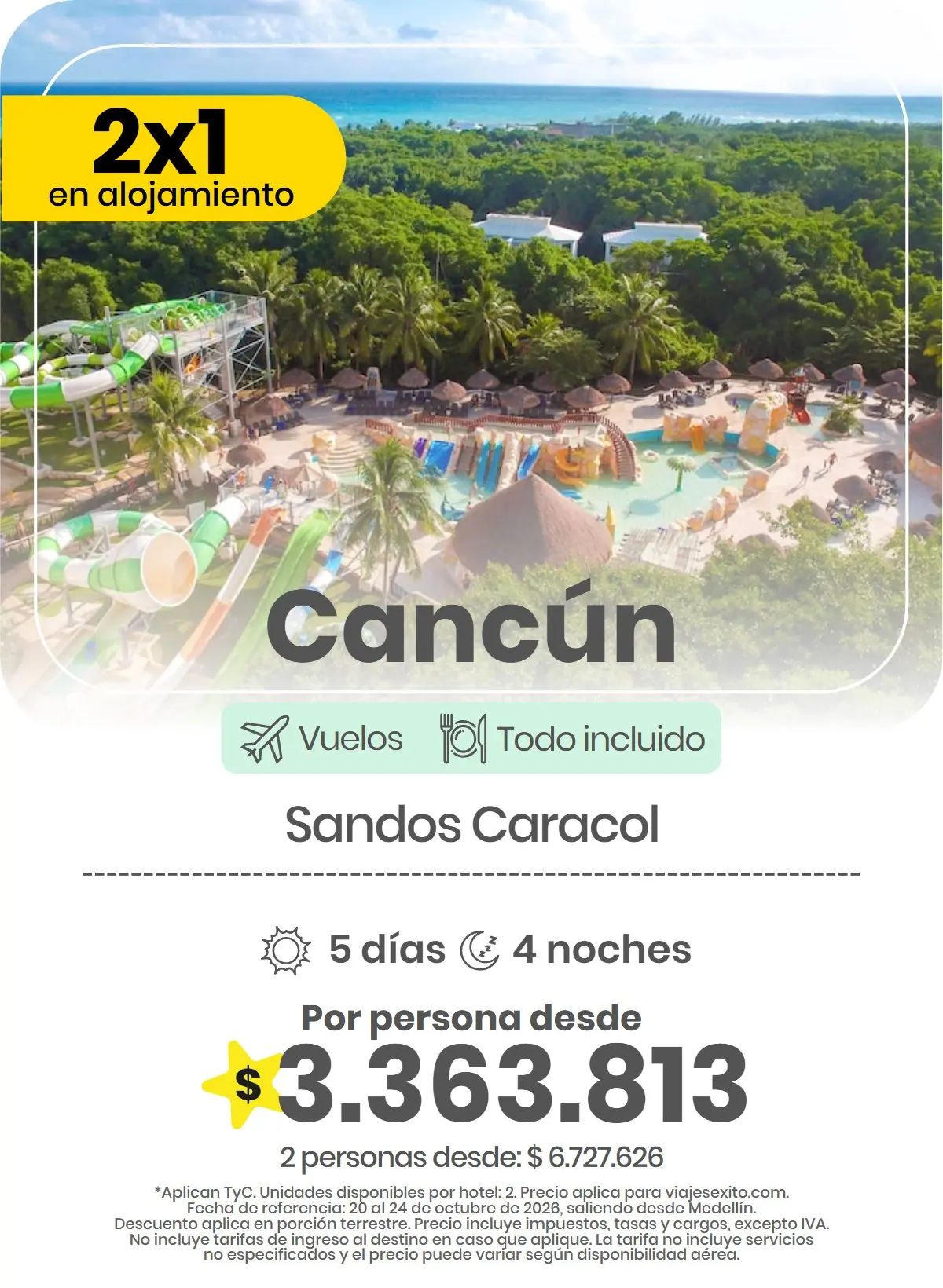 Paquete a Cancún: Sandos Caracol, todo incluido, 5 días y 4 noches con vuelos, por persona desde $3.363.813.