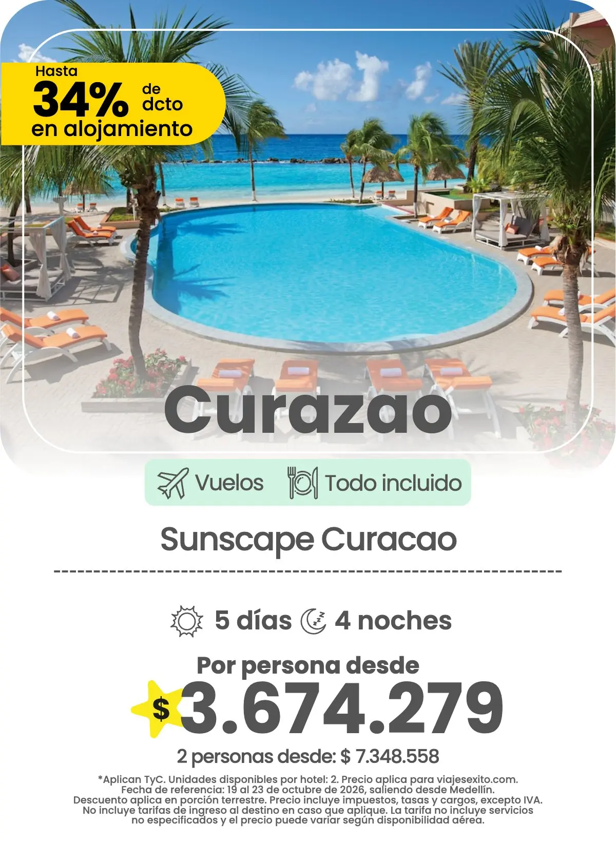 Paquete a Curazao: Sunscape Curacao, todo incluido, 5 días y 4 noches con vuelos, por persona desde $3.674.279.
