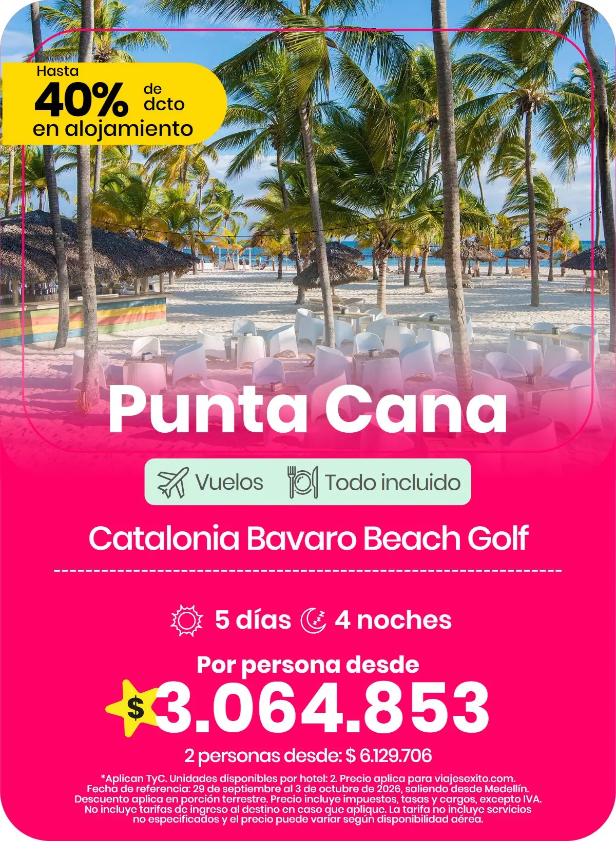 Paquete a Punta Cana: Catalonia Bavaro Beach Golf, todo incluido, 5 días y 4 noches con vuelos, por persona desde $3.064.853.