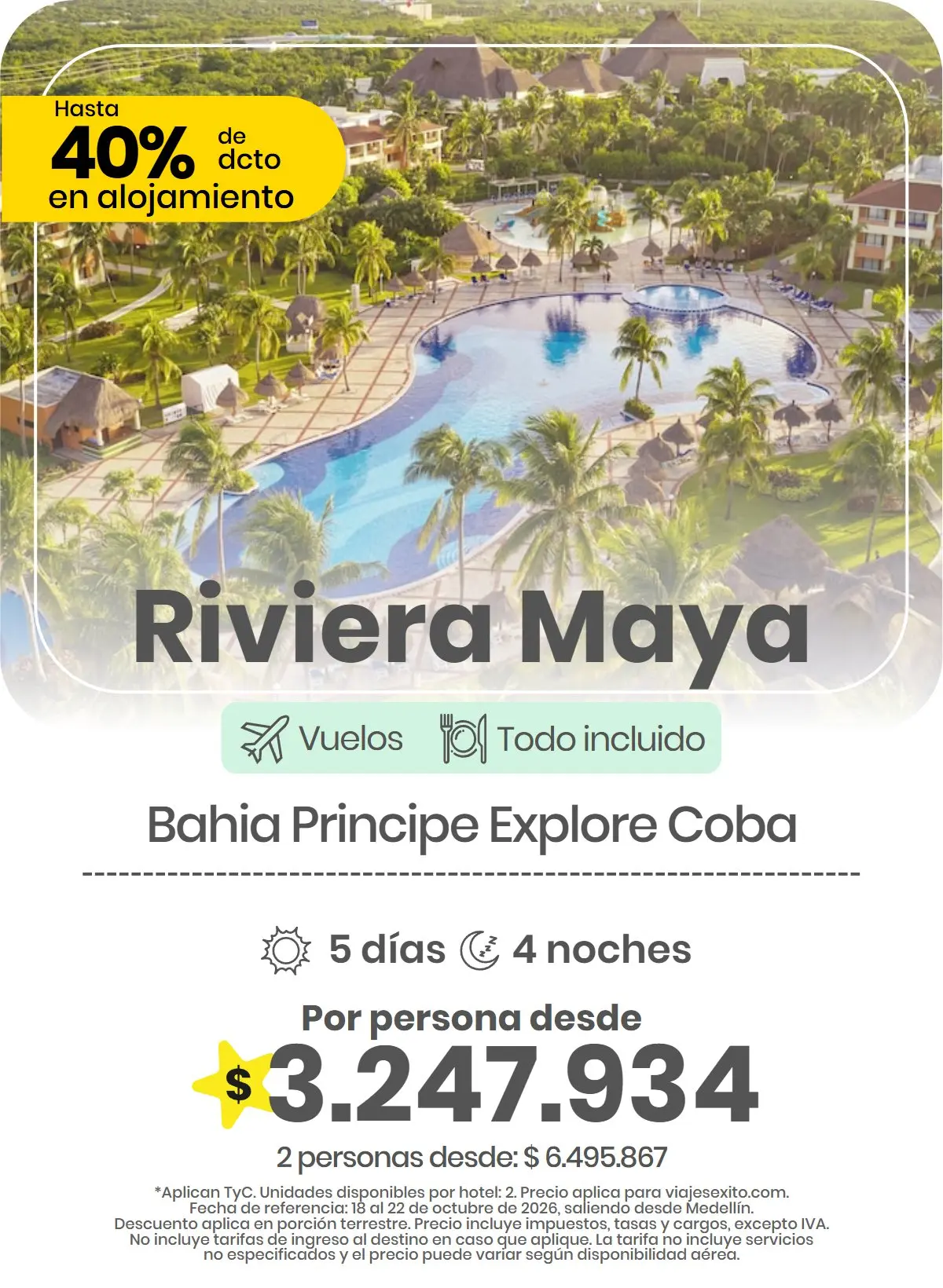 Paquete a Riviera Maya: Bahia Principe Explore Coba, todo incluido, 5 días y 4 noches con vuelos desde Medellín, por persona desde $3.225.664.