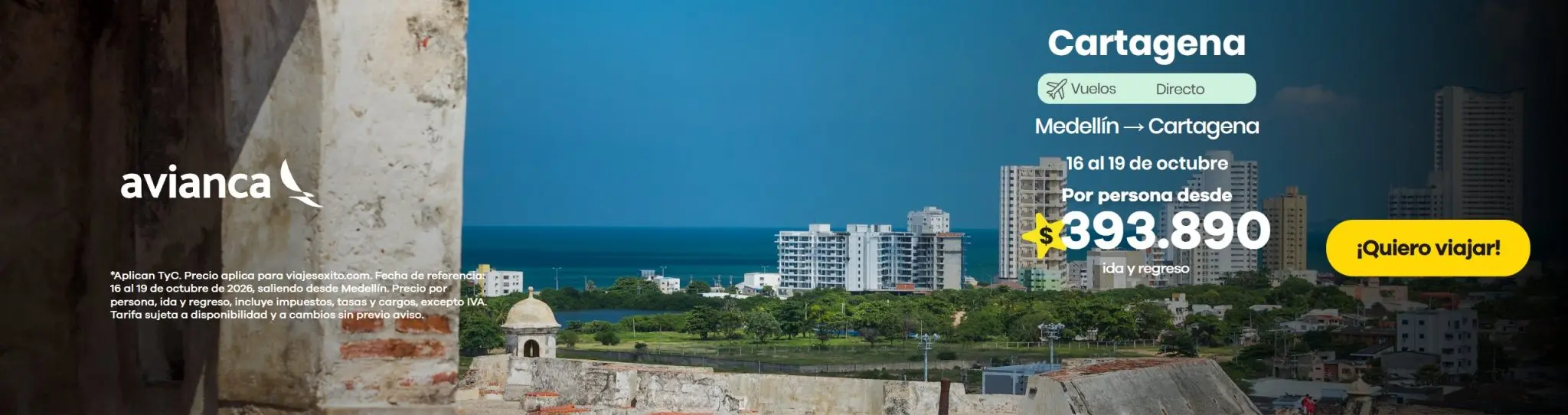 Vuelo Medellín – Cartagena con Avianca: 16 al 19 de octubre, $393.890 por persona ida y regreso
