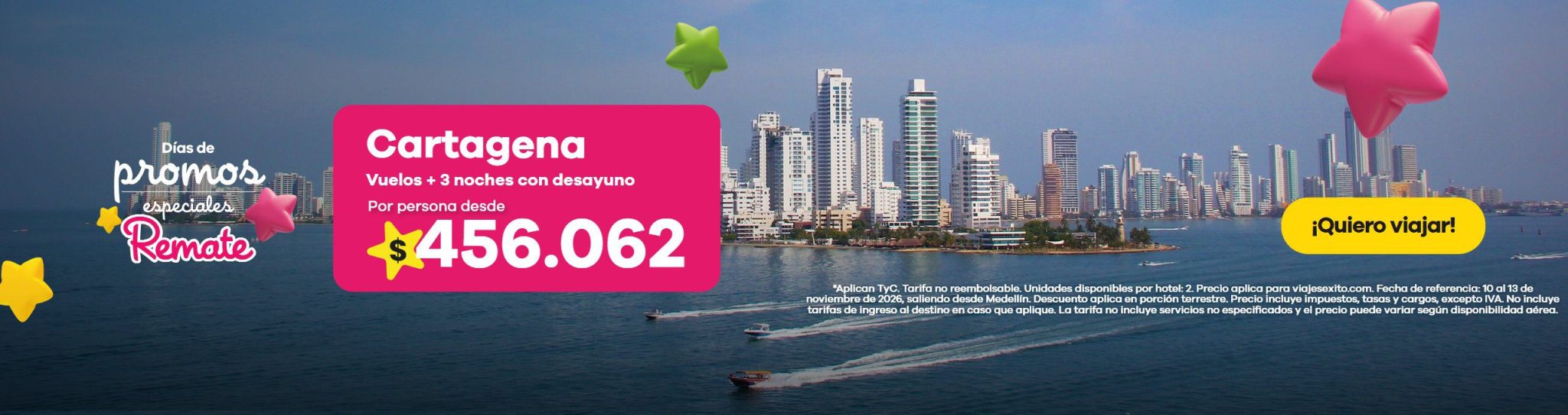 Días de promos especiales: paquete a Cartagena con desayuno incluido, vuelos y 3 noches en Hotel Coco Beach by Croma, por persona desde $456.062.