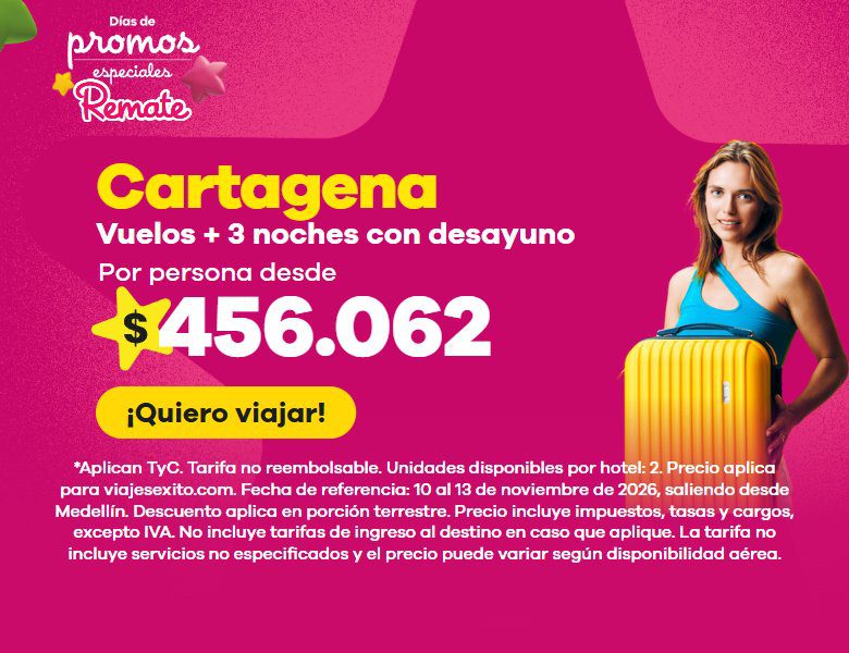 Días de promos especiales: paquete a Cartagena con desayuno incluido, vuelos y 3 noches en Hotel Coco Beach by Croma, por persona desde $456.062. (versión móvil)