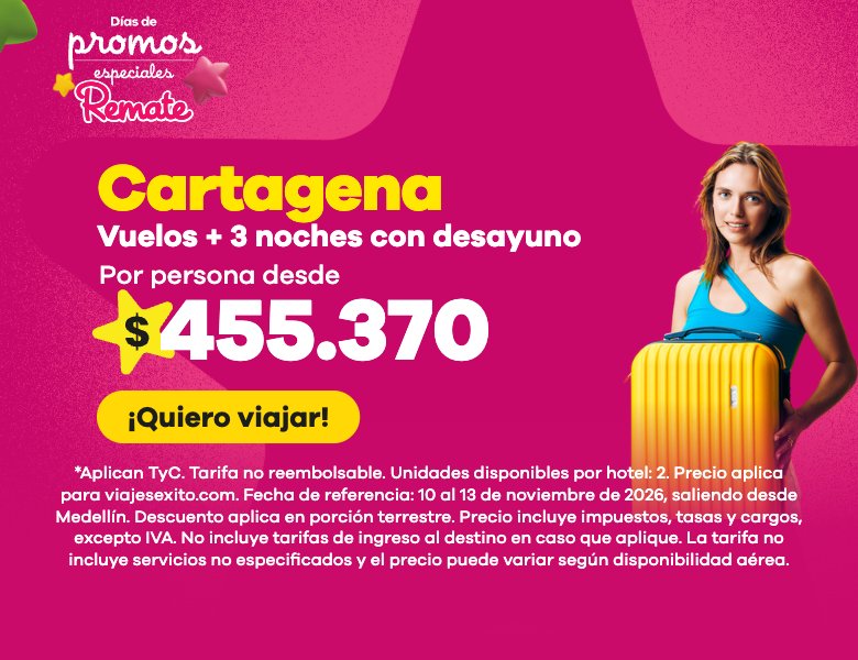 Días de promos especiales: paquete a Cartagena con desayuno incluido, vuelos y 3 noches en Hotel Coco Beach by Croma, por persona desde $455.370. (versión móvil)