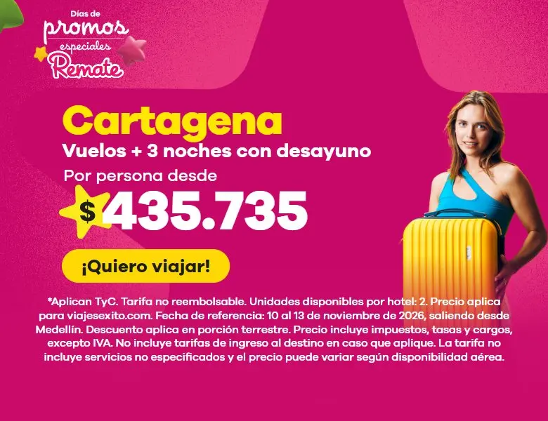 Días de promos especiales: paquete a Cartagena con desayuno incluido, vuelos y 3 noches en Hotel Coco Beach by Croma, por persona desde $435.735. (versión móvil)