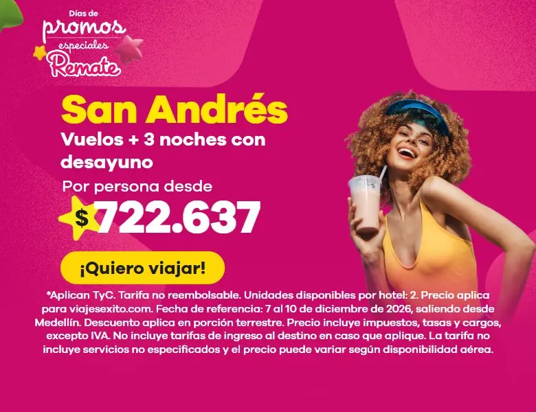 Días de promos especiales: paquete a San Andrés con desayuno incluido, vuelos y 3 noches en Zaba Beach House, por persona desde $722.637. (versión móvil)