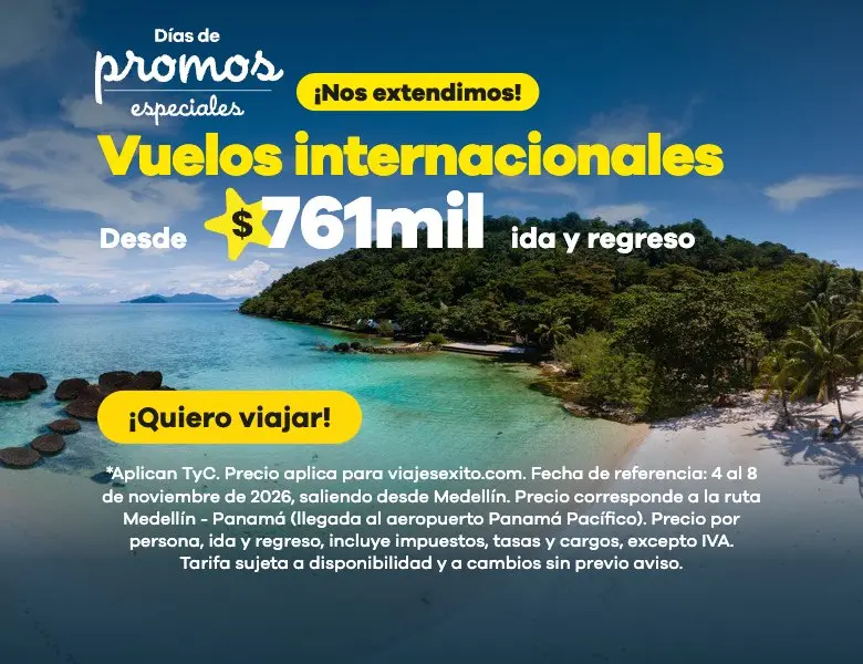 Días de promos especiales: vuelo Medellín – Panamá directo, del 4 al 8 de noviembre de 2026, por persona desde $760.280 ida y regreso. (versión móvil)